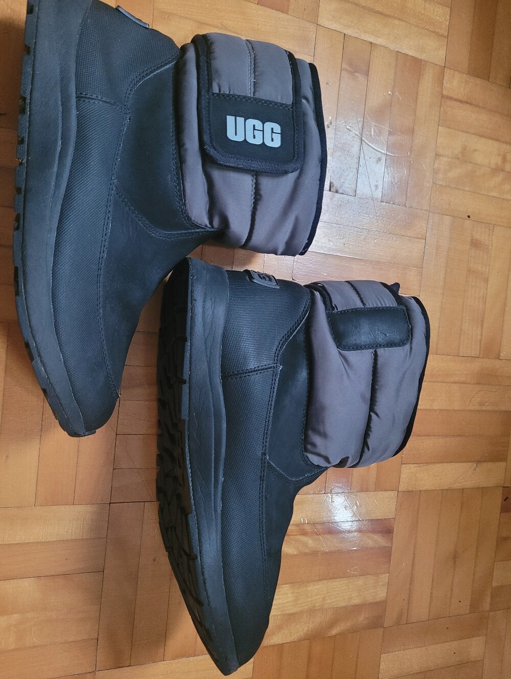 UGG Unisex Black and Brown Puffer Ankle Boots